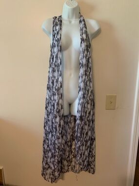 Sheer Black & White Printed Long Swim Coverup